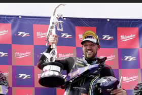 Peter Hickman on the TT podium again. Photo by IOMTT.