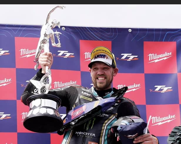 Peter Hickman on the TT podium again. Photo by IOMTT.