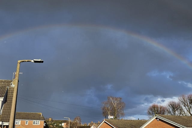 Janet Hughes spotted this rainbow in the rather angry looking sky above the area recently.