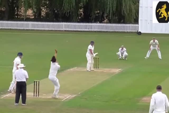 Barend Lourens bowling his inspiring spell of 10 overs for 13 runs.
