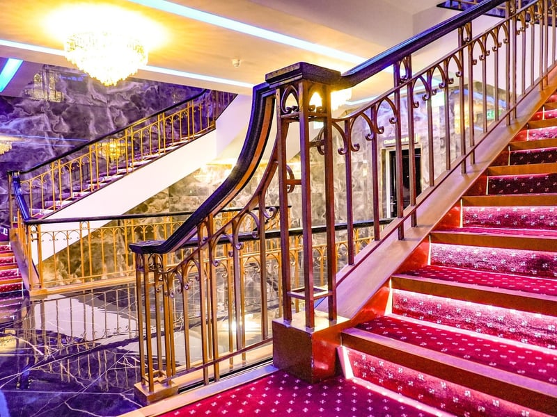 Even the steps of the stairways feature lighting strips.
