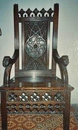 One of the two distinctive carved chairs stolen from Grainsby church.