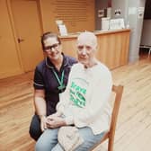 She did it! Maria with a Macmillan nurse who went along to support her.