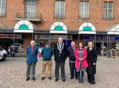 Coun Keith Panter, Coun Dennis Dannatt, Mayor Pat O'Connor, Coun Paul Key, Jodie Pacey, centre manager at Marshall's Yard and Melissa Cutforth, assistant centre manager at Marshall's Yard.