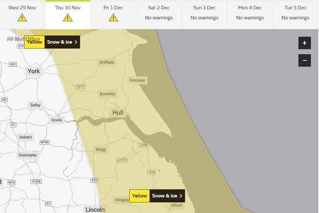 A yellow weather warning of snow and ice in place across Lincolnshire. Photo: Met Office