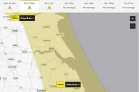 A yellow weather warning of snow and ice in place across Lincolnshire. Photo: Met Office
