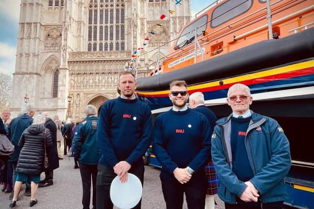 Lincolnshire crew members outside Westminster Abbey.