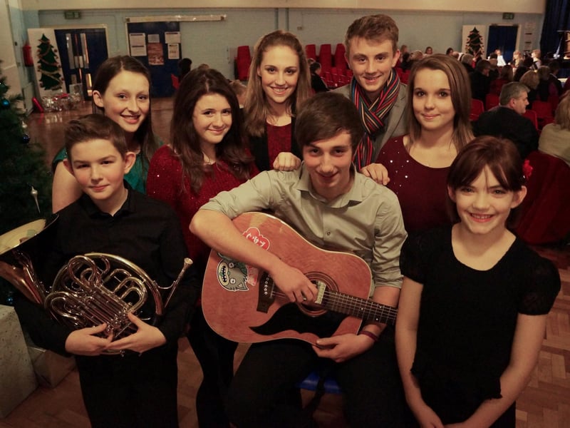 De Aston School, in Market Rasen, rounding off the autumn term with a showcase concert for some of its musically talented pupils. Pictured are some of the performers: Adam Muxworthy, Ellie Perry, Bobbie Brader, Jane Milburn, Kyle Dunsmore, Megan Bird and Rosie Smith, with guitarist Marcus Riggseated.