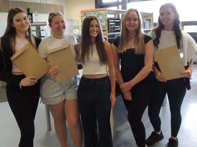 L-R Elizabeth Binney is going to Lincoln University to study physical education and sport; Maddy Frost is going to Bishop Grosseteste University to study primary teaching and gain a qualified teacher status; Liz Durrance is going to Lincoln University to become a primary school teacher; Evie Lonsdale is going to Bishop Grosseteste University for Education Studies and SENDI; and Gracie Simpson will do a gap year before going on to Sheffield Hallam University having got a Distinction Star in sport.