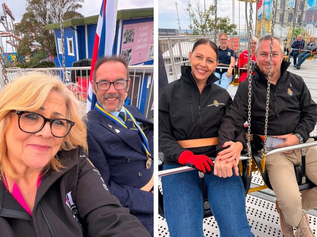 Skegness branch chair Kev Woolley and vice chair Tracy Turner (left) were among those to take to the skies above Skegness for the special event.