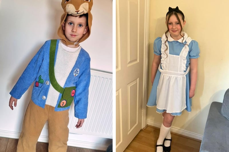 LEFT: Alan, six, of Boston, as Peter Rabbit, who made his print debut at the turn of the 20th century. RIGHT: Jessica, eight, of Boston, taking inspiration from Alice's Adventures in Wonderland, first published in 1865.