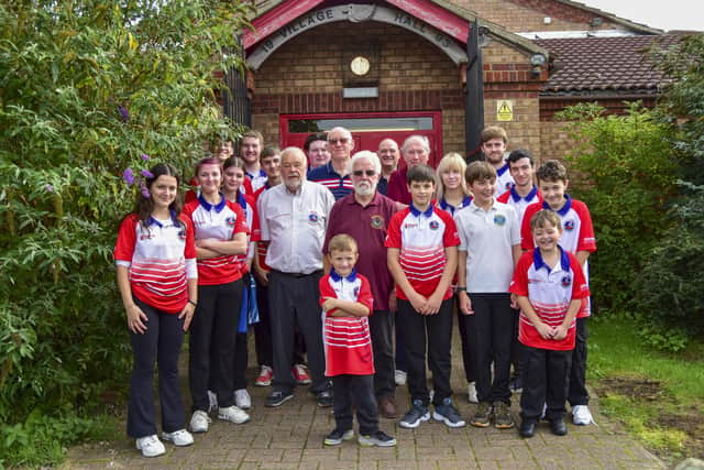 The England under 21 short mat bowls team with members of Ruskington short mat bowls club at the village hall. Photo: HOLLY PARKINSON