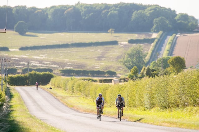 Cyclists on the London to Edinburgh to London challenge near Binbrook.