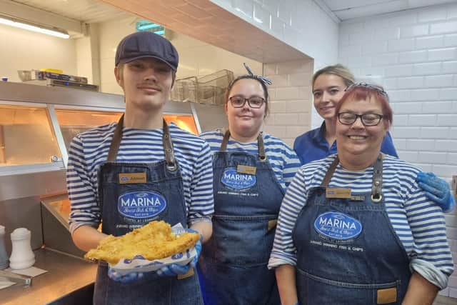 Top team -  staff at the Marina Fish and Chip Shop in Chapek St Leonards.