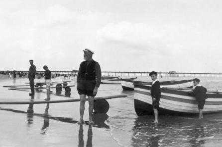 Rowing boats ready to take holidaymakers for a ride from the beach at Skegness in 1905.