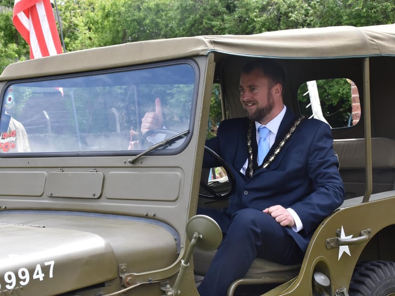 The new Skegness Mayor, Coun Dan Kirk, tries out one of the vintage military vehicles.