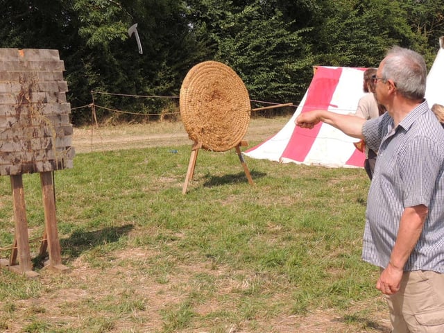 Andy Garlick of Heckington trying out Viking axe throwing.