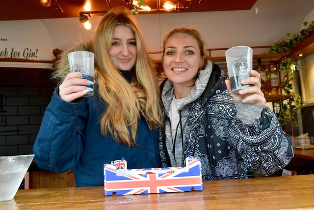Raising a glass -  Emma Gascoyne and Hannah Woolley, of Sipwell Bars and Events, Boston, at the Jubilee event in the Market Place.