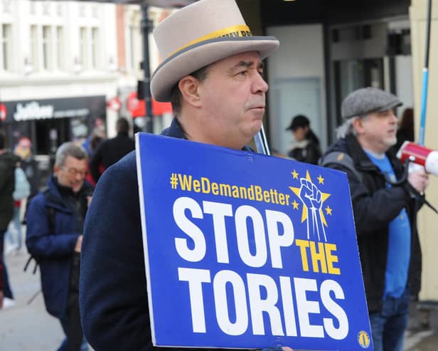 The protest was one of more than 30 events taking place in Britain – plus two in Spain – on what was dubbed a “Day for Rejoin”. Pictured here is Steve Bray.