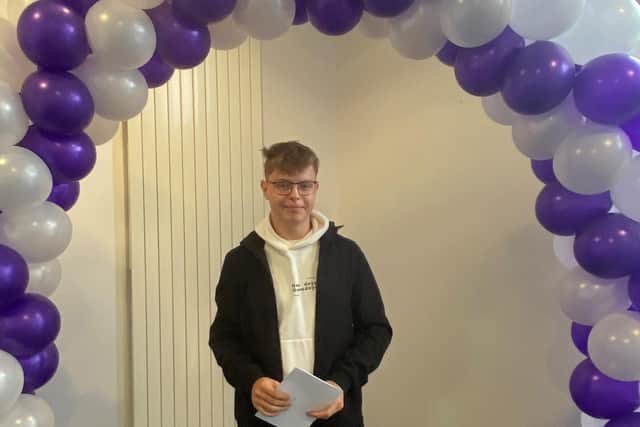 Marcel Marzec celebrating GCSE results at Skegness Academy.