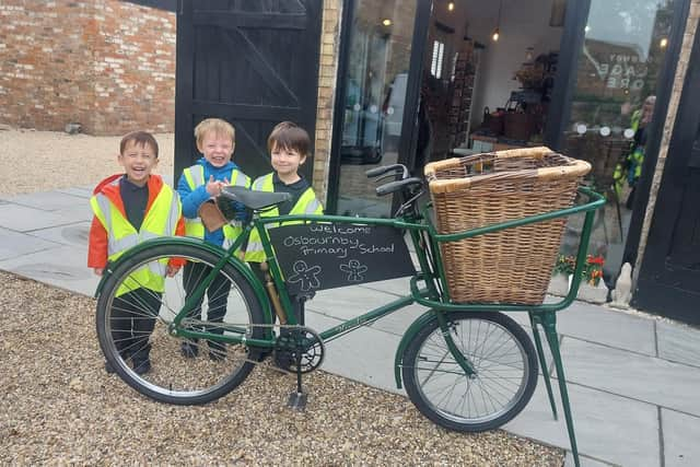 Osbournby School children had a warm welcome at the new village shop.