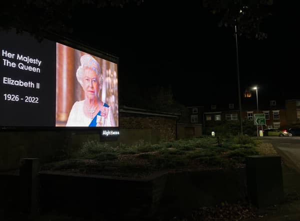 A tribute to Queen Elizabeth II in Boston this evening, off the Liquorpond Street roundabout.