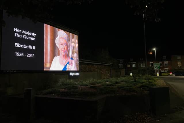 A tribute to Queen Elizabeth II in Boston this evening, off the Liquorpond Street roundabout.