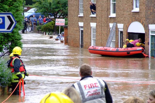 Inflatable dingly helping people of Broadbank. Photos taken of Broadbank Louth at about 11.00  by Mark Jackson