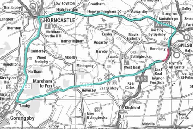 Map showing stretch of the A16 at Toynton All Saints to be rebuilt.