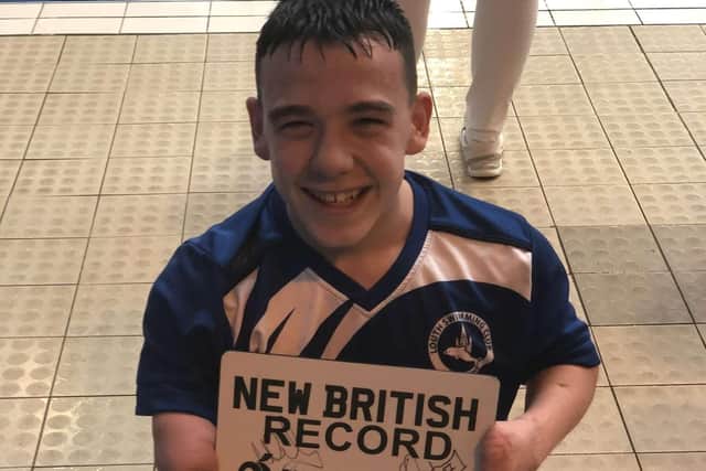 Happy Harvey after breaking a British record in the pool.