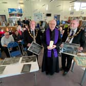 Deputy Mayor Paul Russell, Rev. Peter Lilley, and Mayor Steve Holland,  lead a service of rememberance at Mablethorpe Library marking the 70th Anniversary of the 1953 floods.