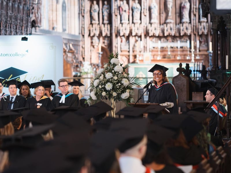 Lynette Leith, principal and chief executive officer of Boston College, speaking during the ceremony.