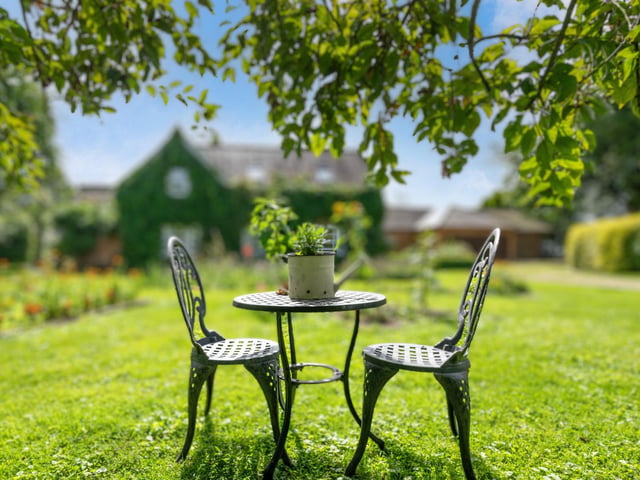 A seating area in the garden.