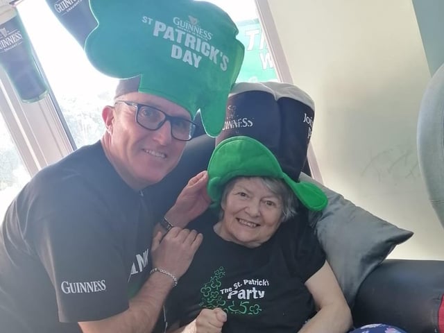 Caroline Morris and director Chris Sweeney celebrating St Patrick's day together.