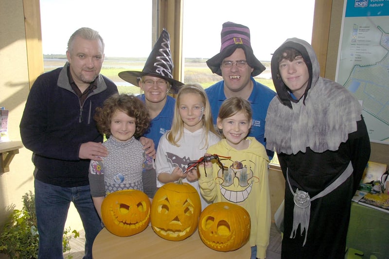 A scene from RSPB Frampton Marsh's Spooky Sunday Fun Day 10 years ago. Pictured (from left, back) Gary Hill, Charlotte Jones, Chris Andrews, Ollie Horton, (front) Victoria Hill, eight, Daisy Rummery, nine, and Lottie Hardy-Thomas, nine.
