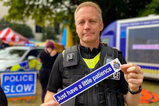 Marc Gee, Inspector at Lincolnshire Police’s RPU (Roads Policing Unit),  with one of the new stickers.