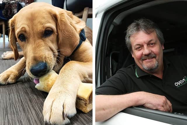 Trainee Guide Dogs pup Ralph and Richard Cutsforth of Ovenu Lincolnshire North