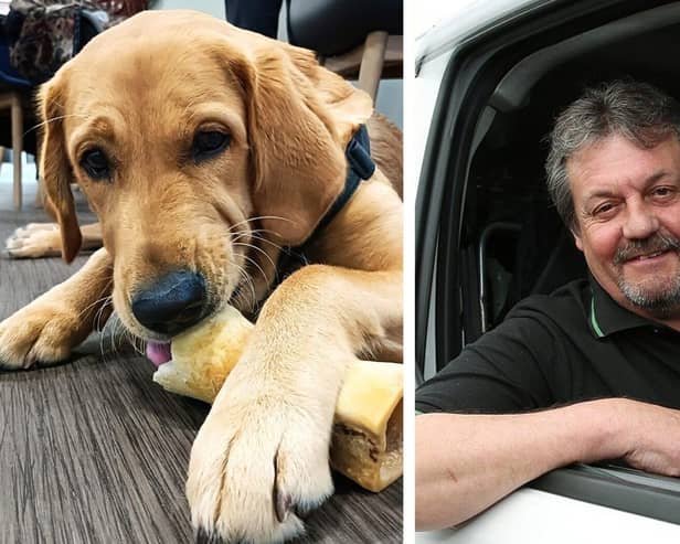 Trainee Guide Dogs pup Ralph and Richard Cutsforth of Ovenu Lincolnshire North