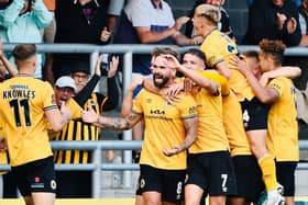 Boston United celebrate the winner. Pic by Tim Hoff.