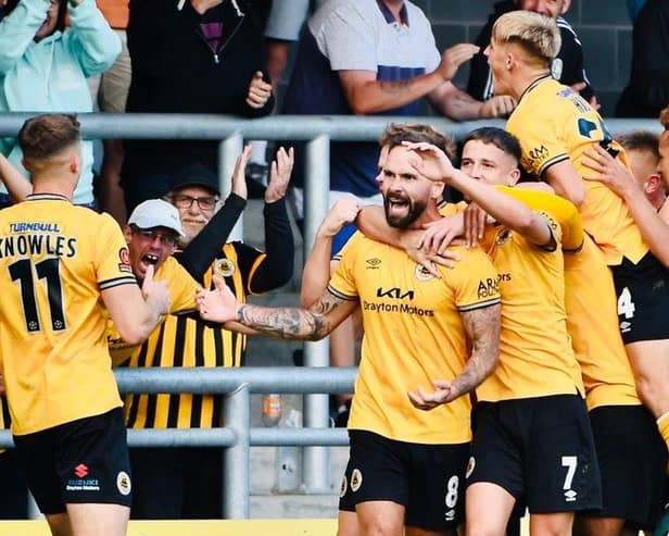 Boston United celebrate the winner. Pic by Tim Hoff.