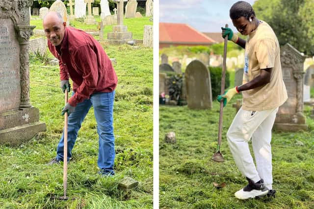 Two other volunteers from the Supreme Inn hotel in action.