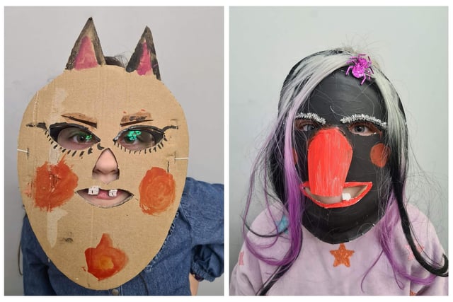 Two of the crafty masks in the competition.