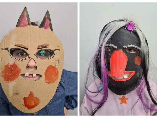 Two of the crafty masks in the competition.