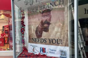 The window of the unit in the Hldreds Centre which is now home for the Skegness Poppy Appeal.