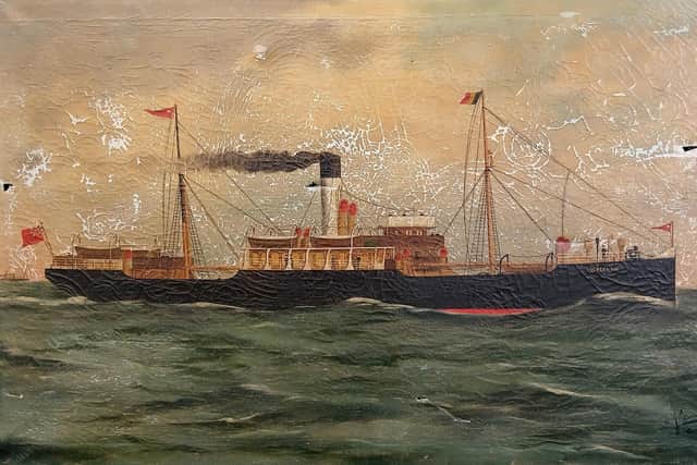 The painting, by Dutch artist Alfred Jansen, of SS Wrexham, which was involved in a dramatic chase, pursued by a German U-boat, during the First World War.