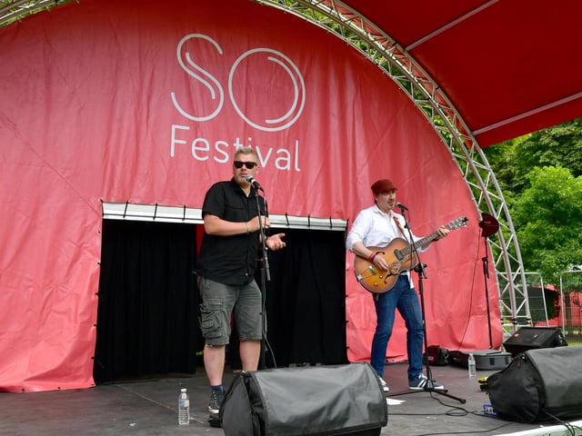 Deep Six performing on stage in Tower Gardens.