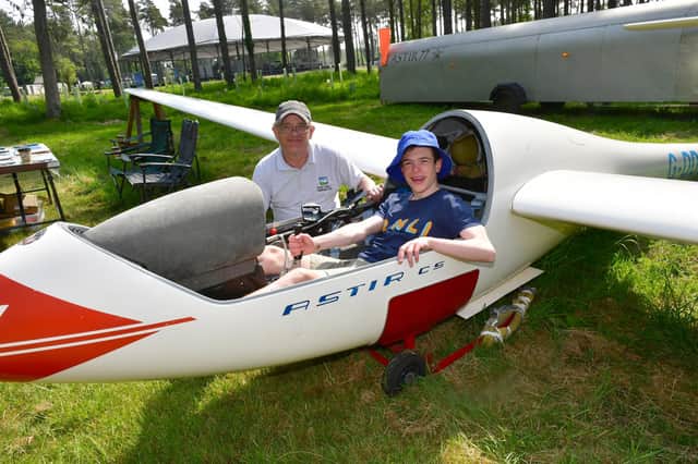 Glider pilot, Andy Wells of Trent Valley Gliding Club with Thomas Simpson, 12, of Woodhall Spa. Photos: D.R.Dawson Photography