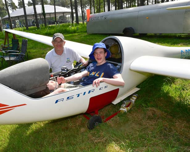 Glider pilot, Andy Wells of Trent Valley Gliding Club with Thomas Simpson, 12, of Woodhall Spa. Photos: D.R.Dawson Photography
