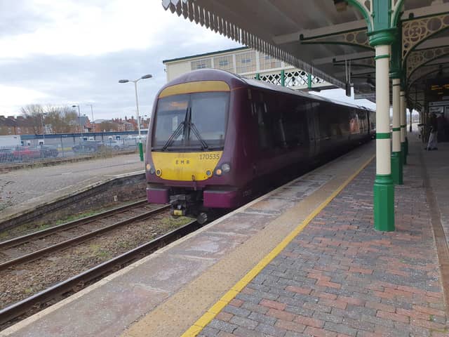 One of EMR's fleet of Class 170 trains at Sleaford station.