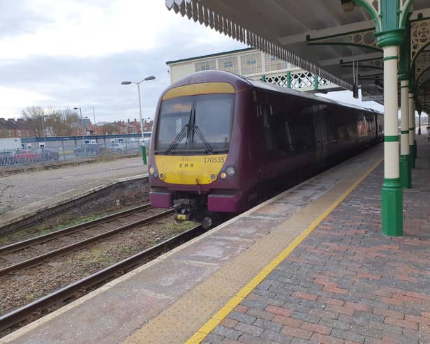 One of EMR's fleet of Class 170 trains at Sleaford station.